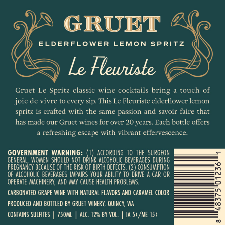 Gruet Wine Based Cocktail Le Fleuriste Elderflower Lemon Spritz - 750ML - Back Label