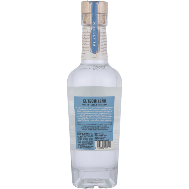 El Tequileno Tequila Platino Blanco 80 - 375ML - Back