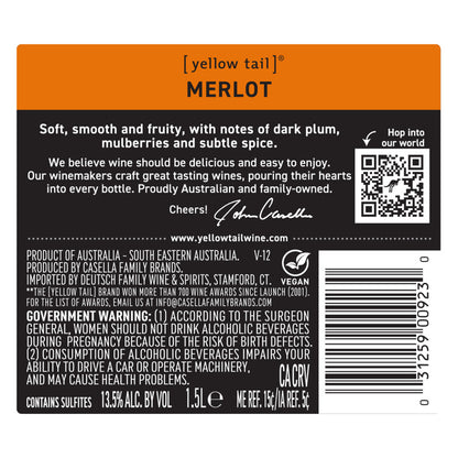 Yellow Tail Merlot South Eastern Australia - 1.5L - Back Label
