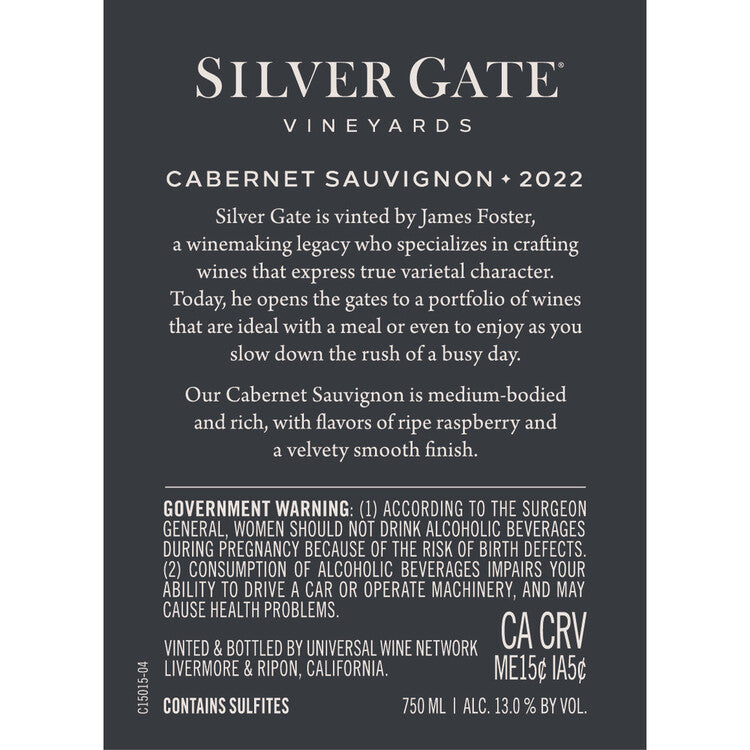 Silver Gate Vineyards Cabernet Sauvignon California - 750ML - Back
