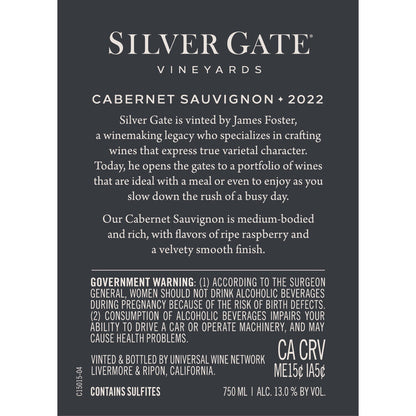 Silver Gate Vineyards Cabernet Sauvignon California - 750ML - Back