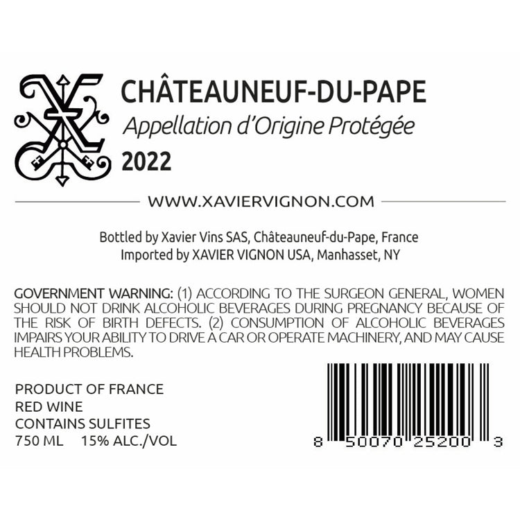 Xavier Vignon Chateauneuf Du Pape 2022 - 750ML - Back Label