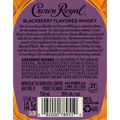 Crown Royal Blackberry Flavored Whiskey 70 - 750ML - Back Label