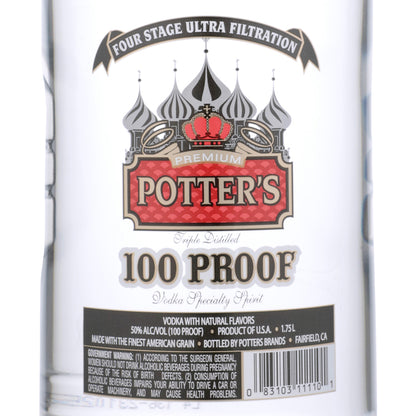 Potter's Vodka 100 - 1.75L - Front Label