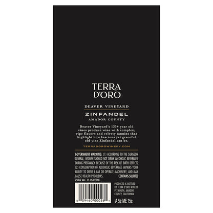 Terra D'Oro Zinfandel 125 Year Old Vines Deaver Vineyard Amador County - 750ML - Back Label