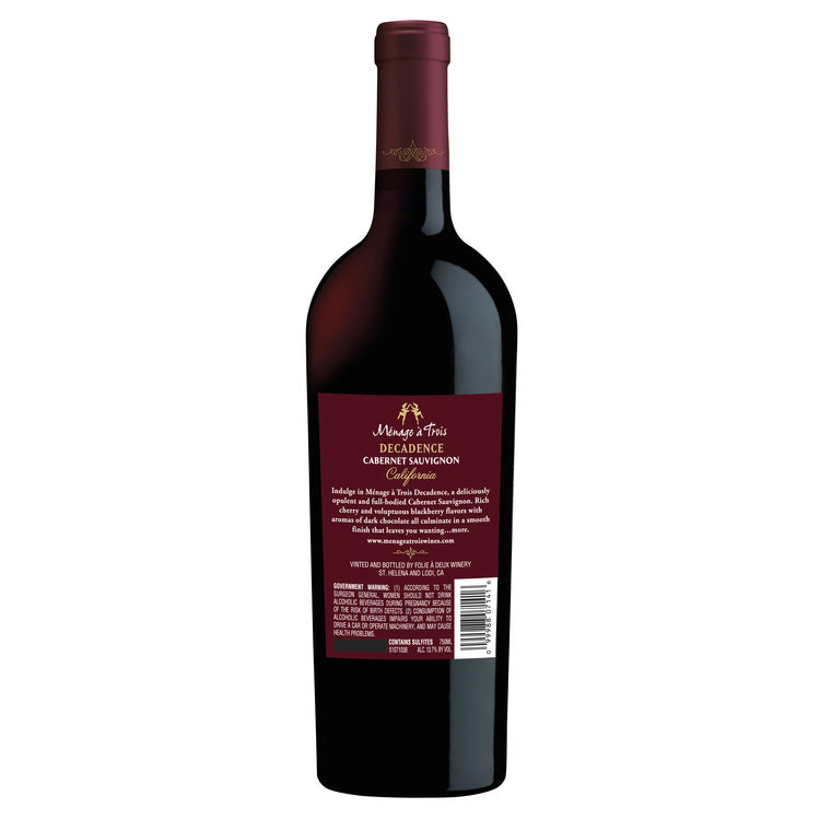 Menage A Trois Cabernet Sauvignon Decadence California - 750ML - Back