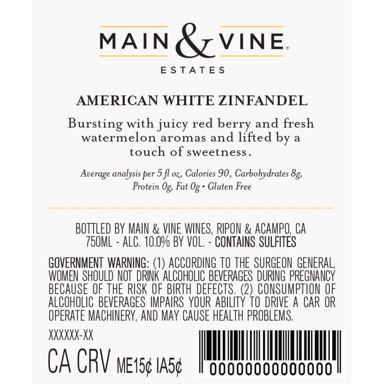 Beringer Main & Vine White Zinfandel California - 750ML - Back