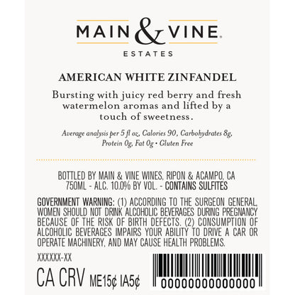 Beringer Main & Vine White Zinfandel California - 750ML - Back