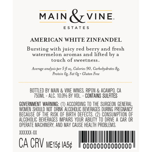 Beringer Main & Vine White Zinfandel California - 750ML - Back