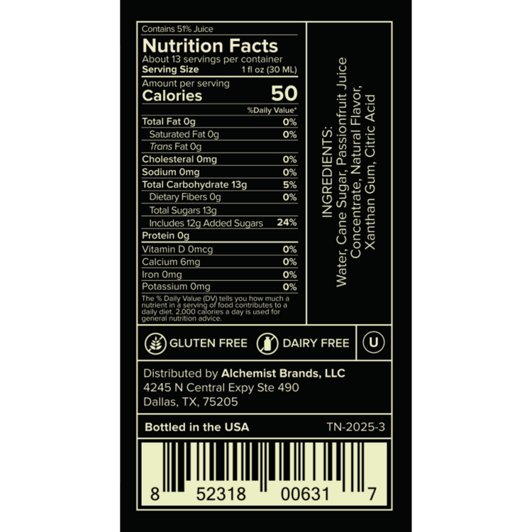 Liquid Alchemist Passion Fruit Syrup - 375ML - Back Label