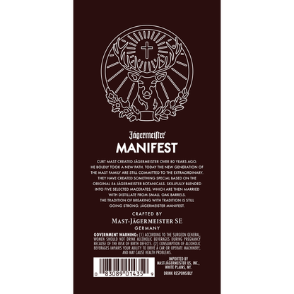 Jagermeister Herbal Liqueur Manifest 76 - 1.0L - Back Label