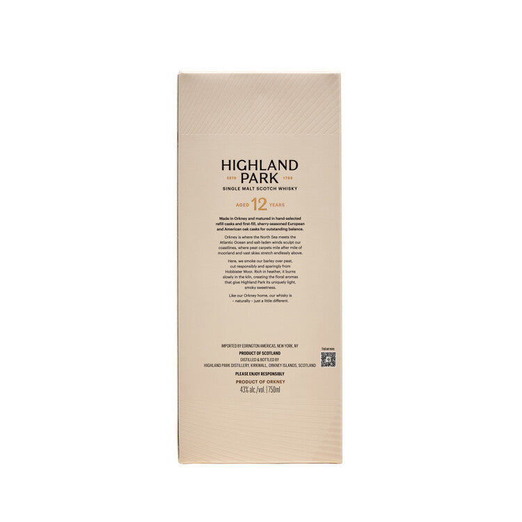 Highland Park Single Malt Scotch 12 Yr 86 - 750ML - Back