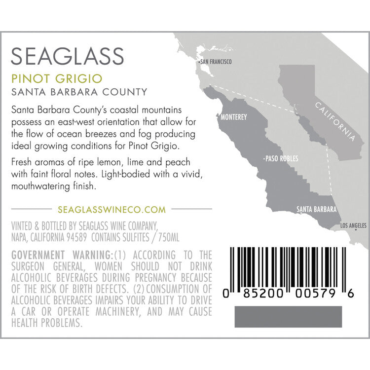 Seaglass Pinot Grigio Santa Barbara County - 750ML - Back Label