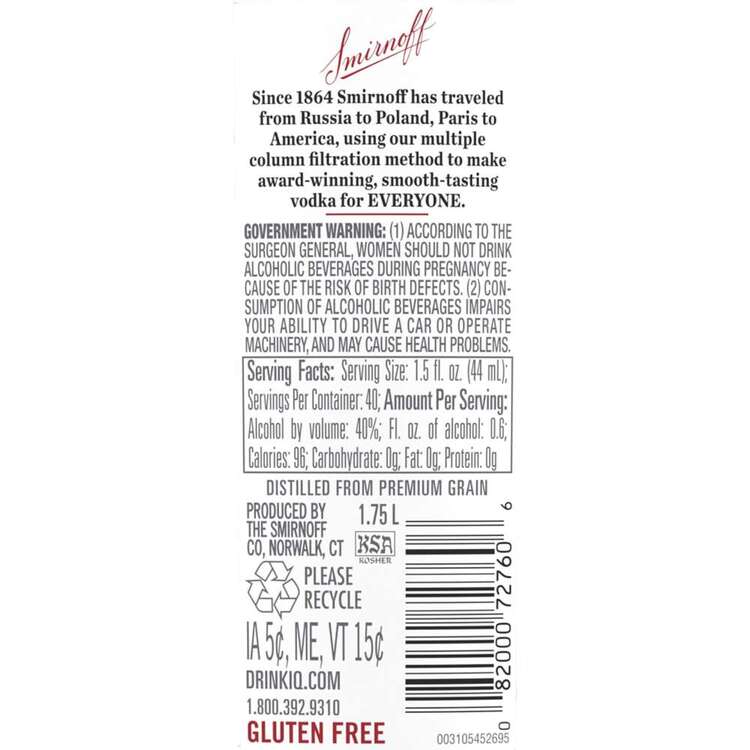 Smirnoff Vodka 80 - 1.75L