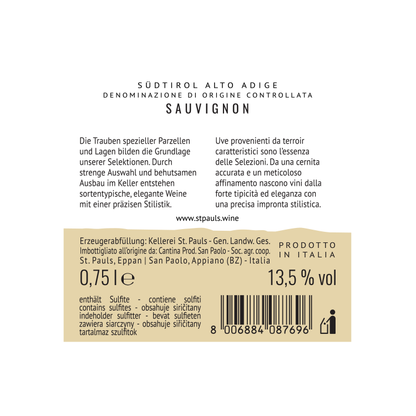 St. Pauls Sauvignon Alto Adige - 750ML - Back Label