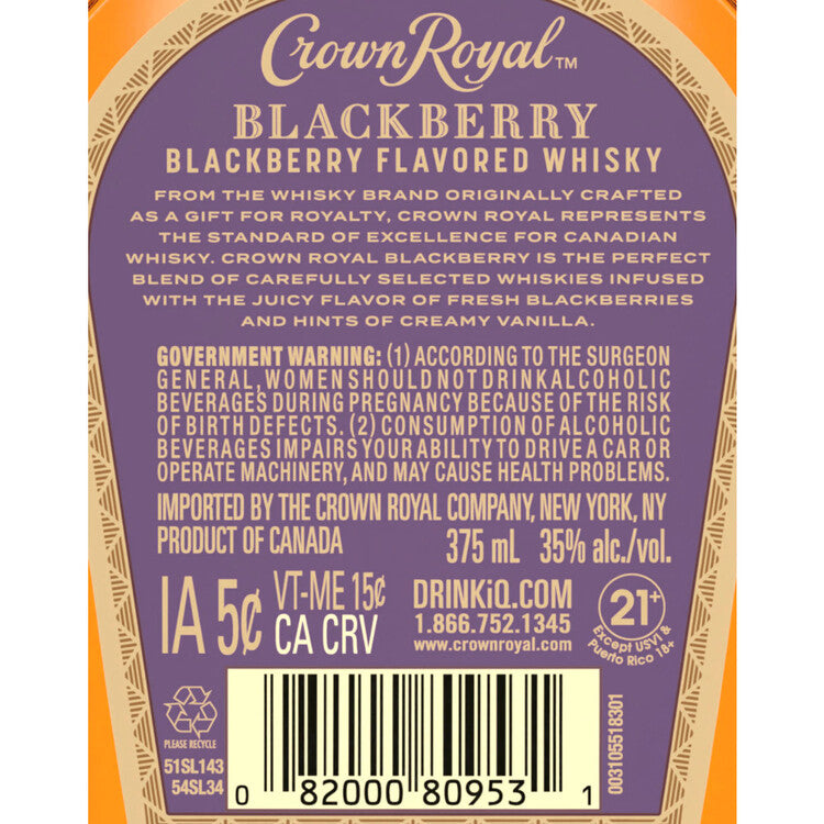 Crown Royal Blackberry Flavored Whiskey 70 - 375ML - Back Label