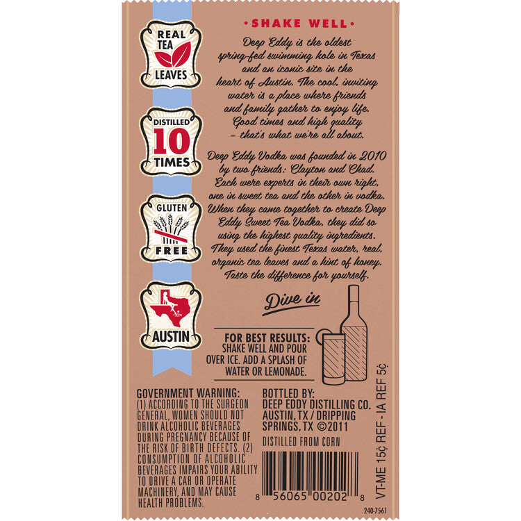 Deep Eddy Sweet Tea Flavored Vodka 70 - 1.75L - Back Label