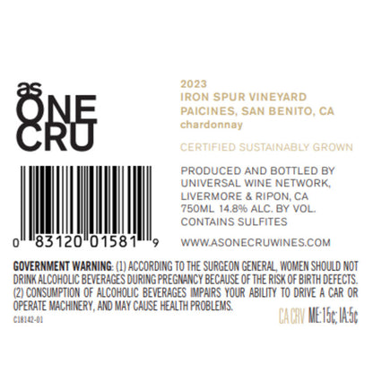 As One Cru Chardonnay Paicines Project Paicines - 750ML - Back