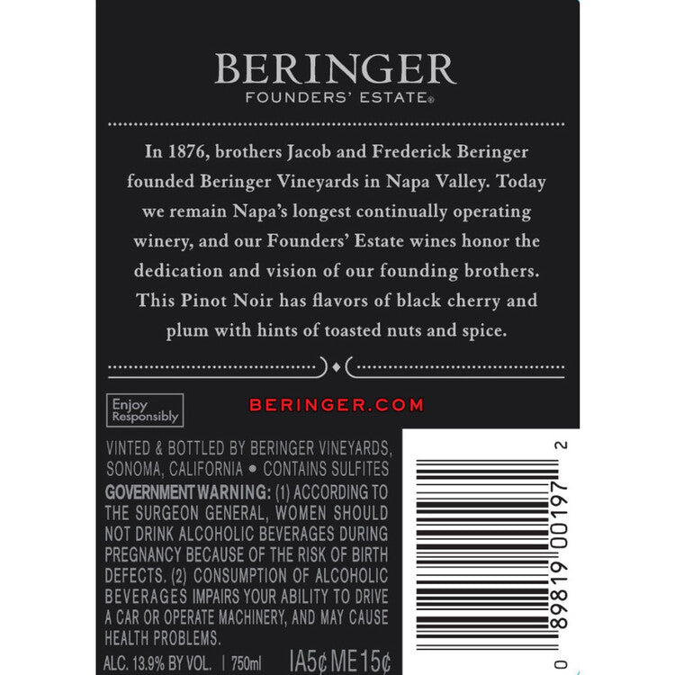 Beringer Founders' Estate Pinot Noir Founders' Estate International - 750ML
