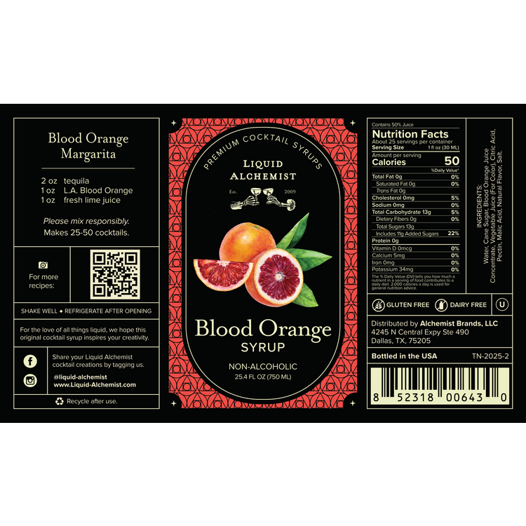 Liquid Alchemist Blood Orange Syrup - 750ML - Front Label