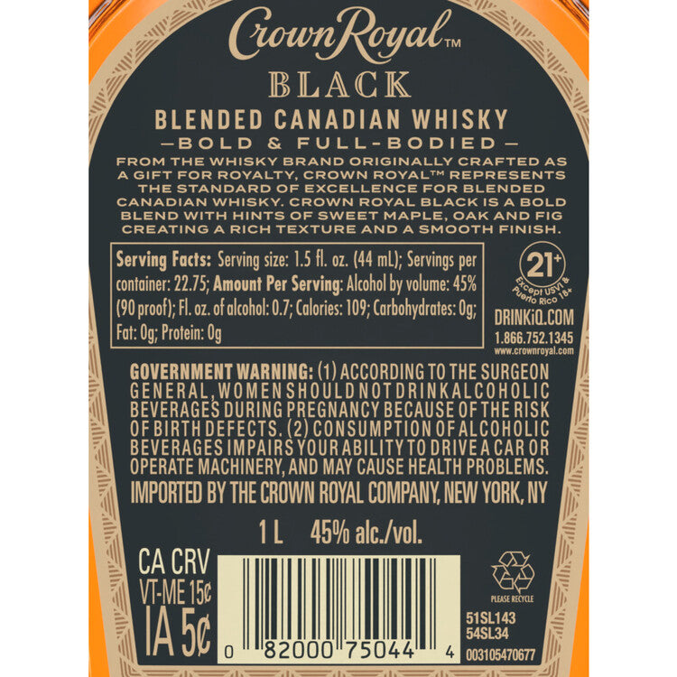 Crown Royal Canadian Whisky Black 90 - 1.0L