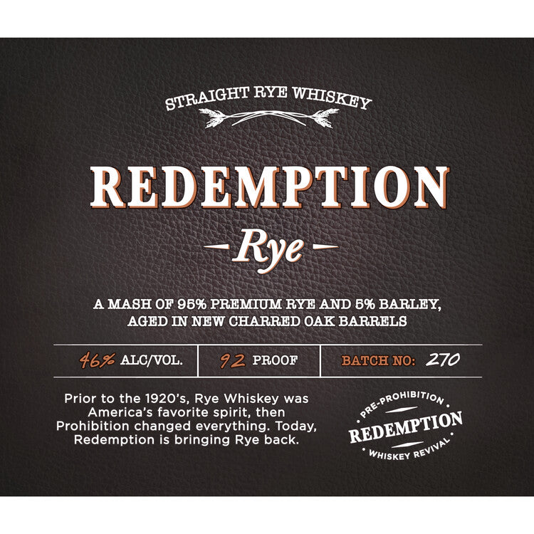 Redemption Straight Rye Whiskey 92 - 750ML