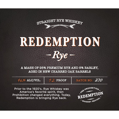 Redemption Straight Rye Whiskey 92 - 750ML