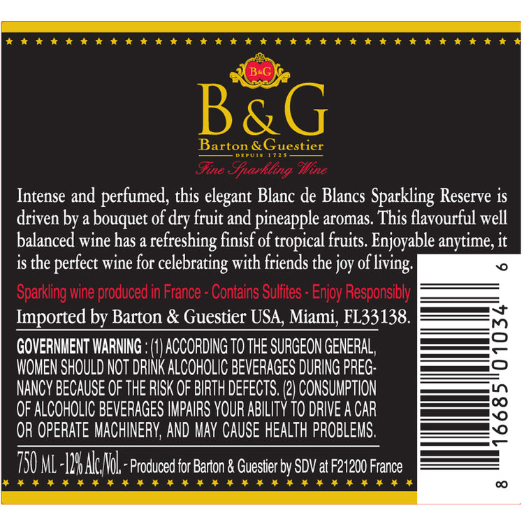 Barton & Guestier Blanc De Blancs France - 750ML - Back