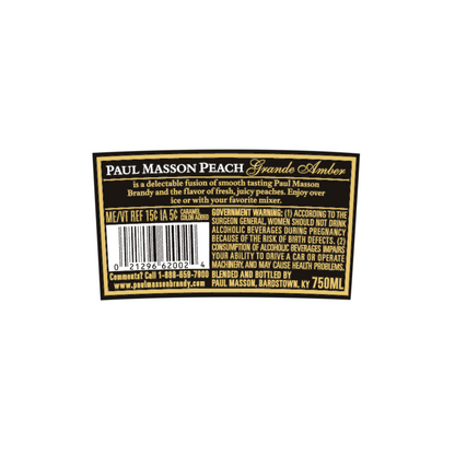 Paul Masson Peach Flavored Brandy Grande Amber 54 - 750ML - Back Label