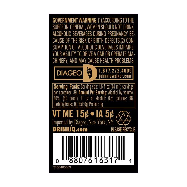 Johnnie Walker Blended Scotch Black Label 12 Yr 80 - 1.75L - Back Label