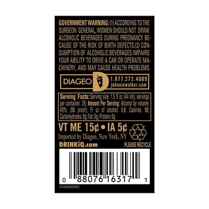 Johnnie Walker Blended Scotch Black Label 12 Yr 80 - 1.75L - Back Label