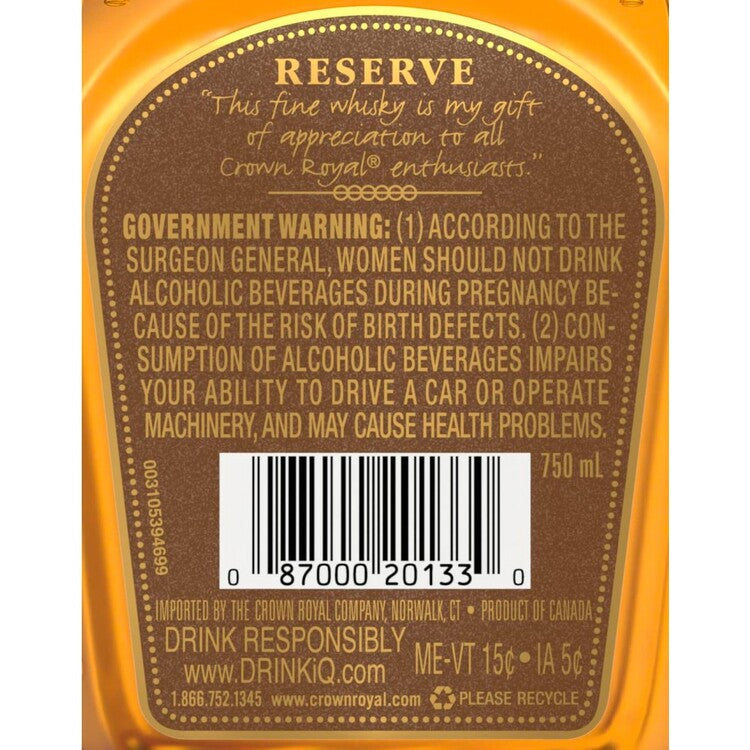 Crown Royal Canadian Whisky Special Reserve 80 W/ Bag & Box - 750ML