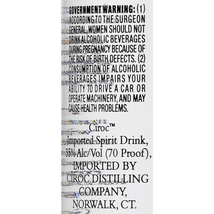 Ciroc Red Berry Flavored Vodka 70 - 375ML - Back Label