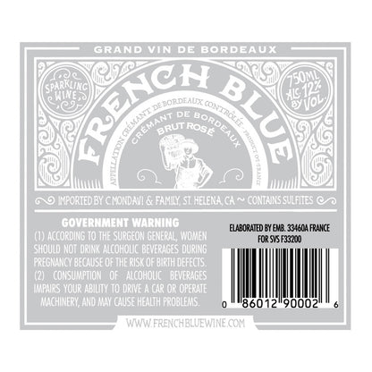 French Blue Cremant De Bordeaux Brut Rose - 750ML - Back Label