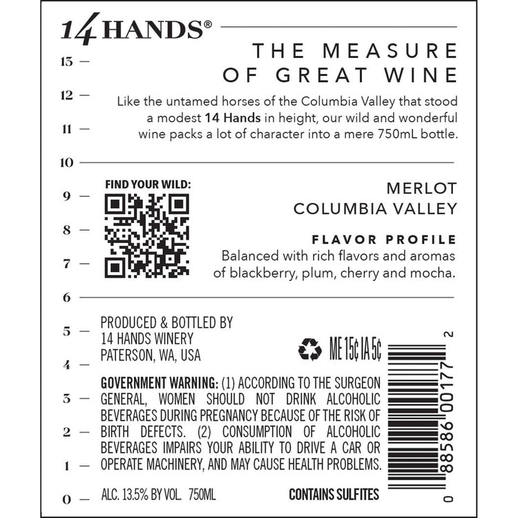 14 Hands Merlot Columbia Valley - 750ML - Back Label