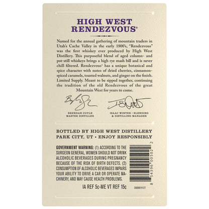 High West Rye Whiskey Rendezvous Rye 92 - 750ML