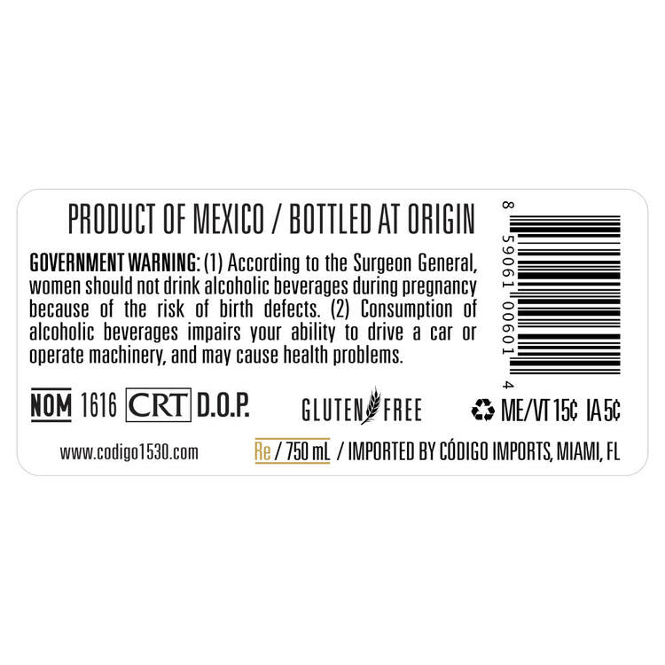 Codigo 1530 Tequila Reposado 80 - 750ML - Back Label