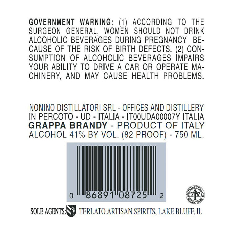 Nonino Grappa Vendemmia 82 - 750ML - Back Label