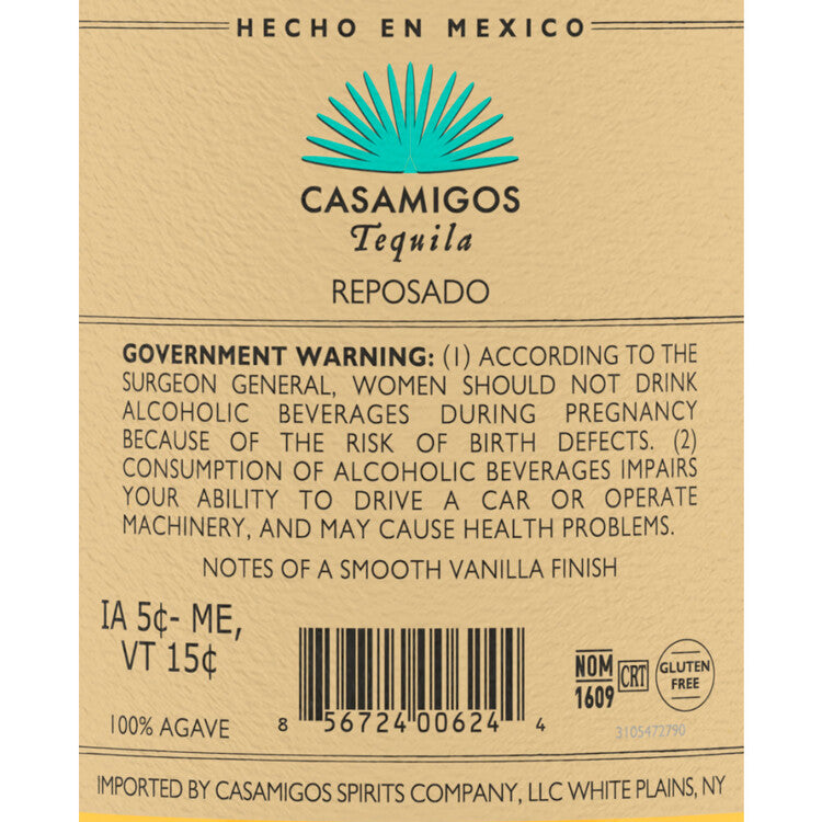 Casamigos Tequila Reposado 80 - 1.75L - Back Label