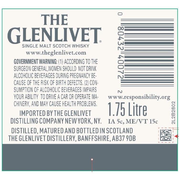 The Glenlivet Single Malt Scotch 12 Yr 80 No Carton - 1.75L - Back Label
