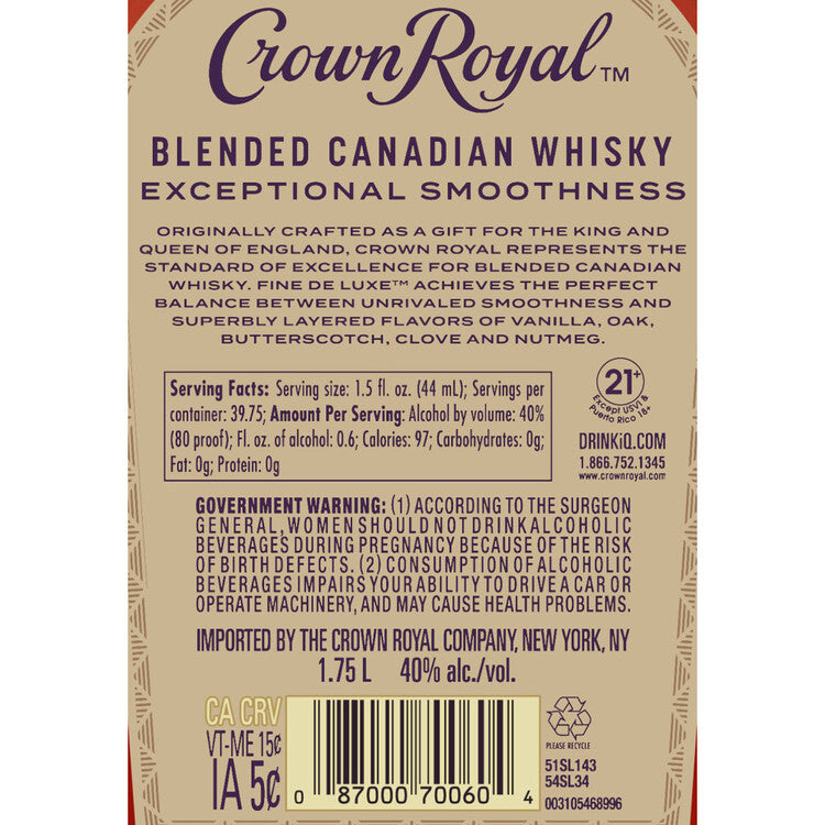 Crown Royal Canadian Whisky Fine Deluxe 80 - 1.75L