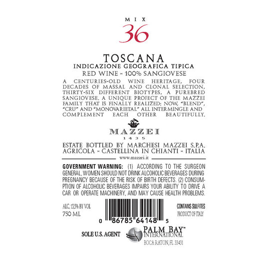 Mix 36 Sangiovese Di Toscana 2015 Wood Box - 750ML - Back