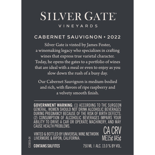 Silver Gate Vineyards Cabernet Sauvignon California - 750ML - Back