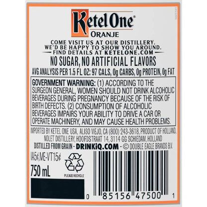 Ketel One Orange Flavored Vodka Oranje 80 - 750ML - Back Label