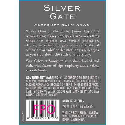 Silver Gate Vineyards Cabernet Sauvignon California - 750ML - Back Label