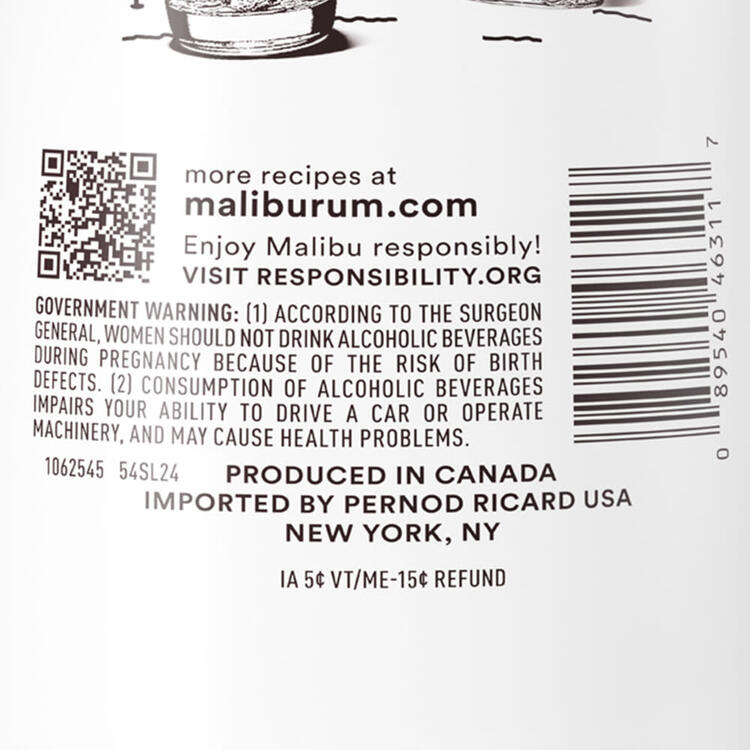 Malibu Pineapple Flavored Rum 42 - 1.0L - Back Label