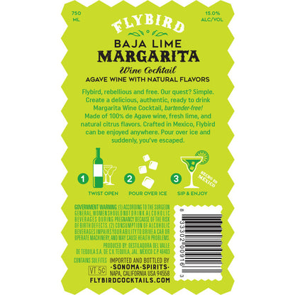 Flybird Baja Lime Margarita Wine Based Cocktail - 750ML - Back Label