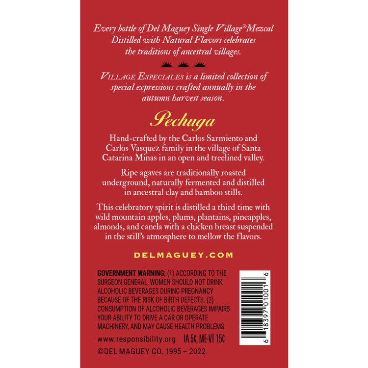 Del Maguey Mezcal With Natural Flavors Pechuga 98 - 750ML - Back Label