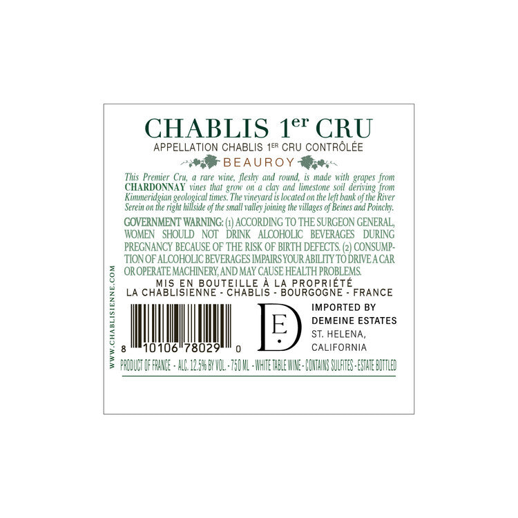 La Chablisienne Chablis Beauroy Premier Cru 2020 - 750ML - Back
