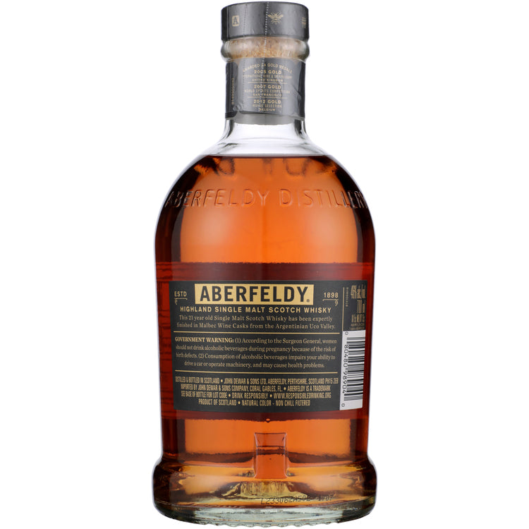 Aberfeldy Single Malt Scotch Finished In Argentinian Malbec Wine Cask - 700ML - Back